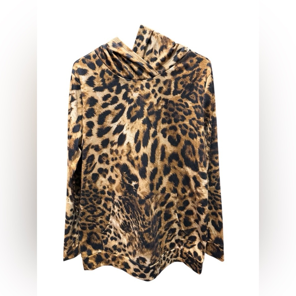 Cream n sugar Leopard Print Hooded Top with kangaroo pocket LARGE